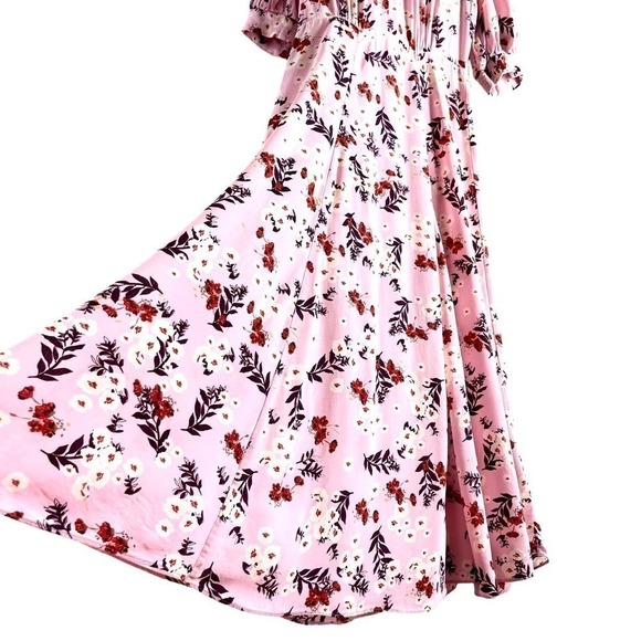 by TiMo Pink Floral Midi Dress Short Puff Sleeves‎ Bloom 50s Print, Size Small - Picture 11 of 16